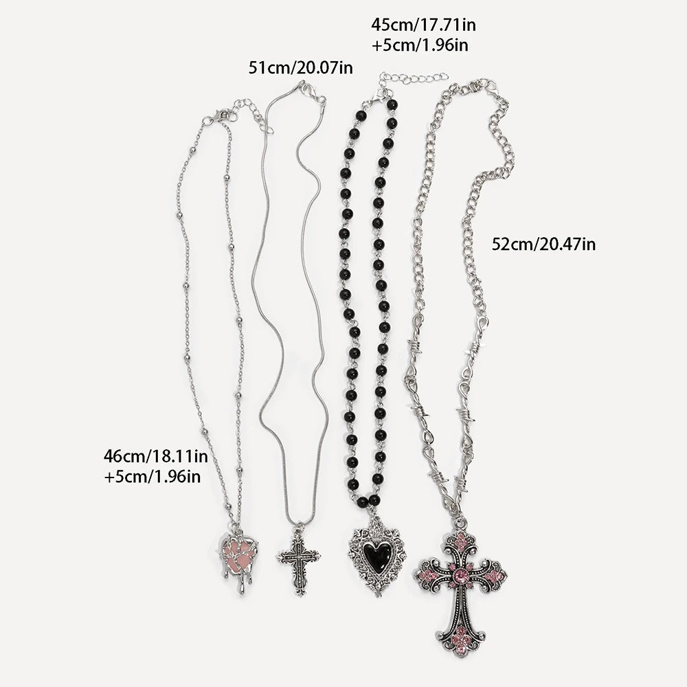 Y2K Cross Love Pendant Necklace - Sweet Cool Girl Personalized Jewelry for Everyday Wear