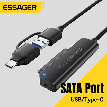 Essager 2-in-1 SATA to USB 3.0/Type-C Adapter – 2.5" HDD & SSD Hard Drive Converter Cable for Fast Data Transfer Disk Enclosure Tool