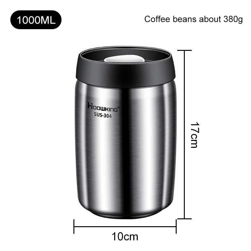 Vacuum Sealed Coffee Bean Storage Tank – 304 Stainless Steel Moisture-Proof Food Jar for Home