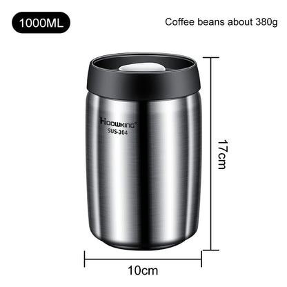 Vacuum Sealed Coffee Bean Storage Tank – 304 Stainless Steel Moisture-Proof Food Jar for Home