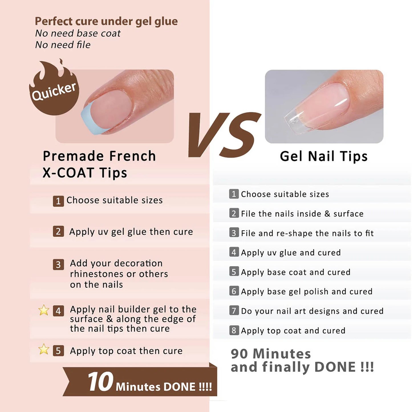 150PCS Press On Fake Nails - 6 Color Multi-Size Almond Acrylic Nails with French Style Removable Design