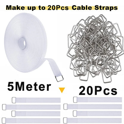 5M Hook & Loop Cable Straps with 20 Buckles – Adjustable Cut-to-Length Nylon Cinch Straps for Cable Organization