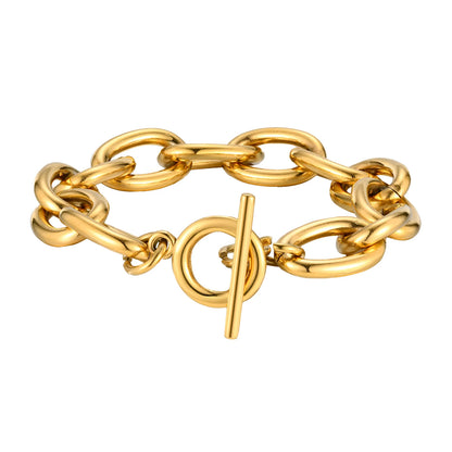 Women’s Chunky Gold Toggle Chain Bracelet – Stainless Steel OT Buckle Link Bracelet, Tarnish-Free Bold Fashion Jewelry