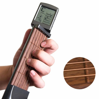 Pocket Guitar Chord Practice Tool - Portable Neck Trainer with Rotatable Chords Chart Screen for Beginners