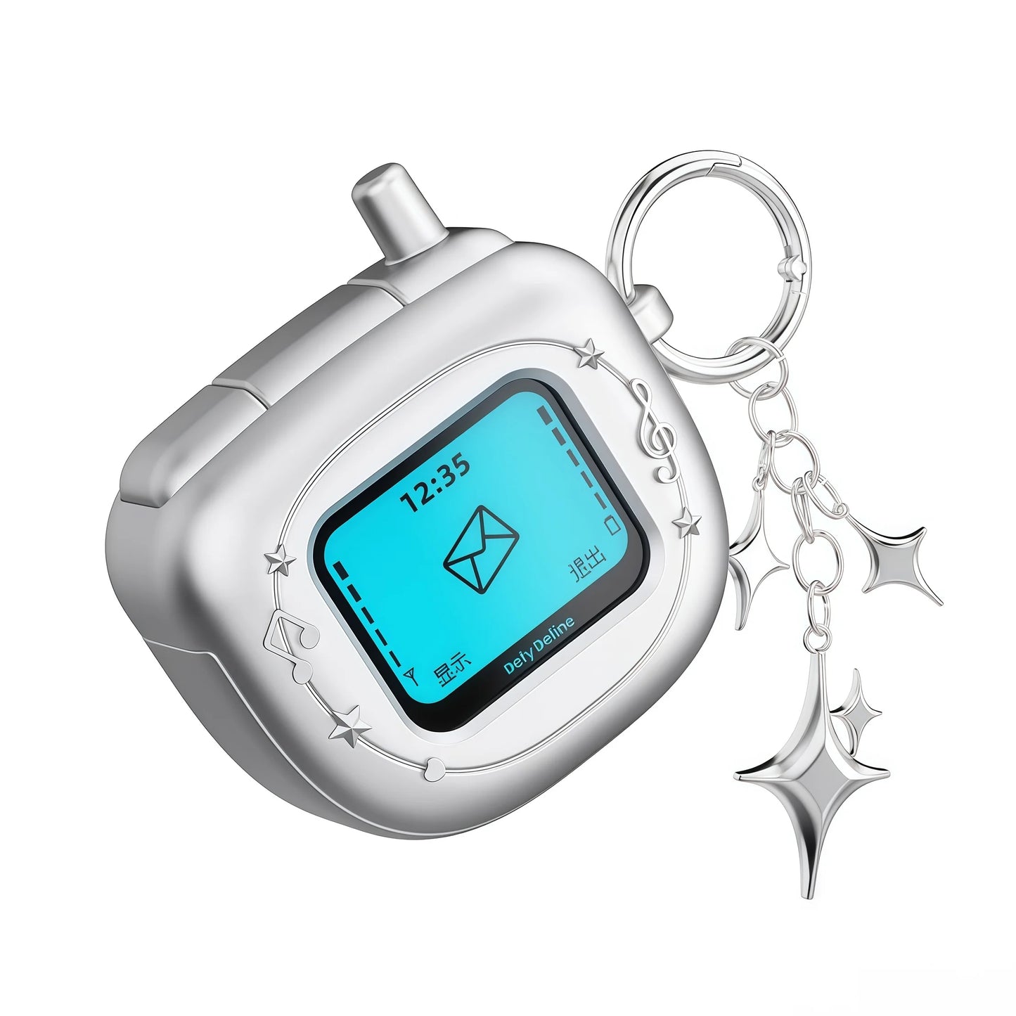 Retro Flip Phone AirPods Case - Y2K Matte Silver Earbuds Cover with Pendant Charm