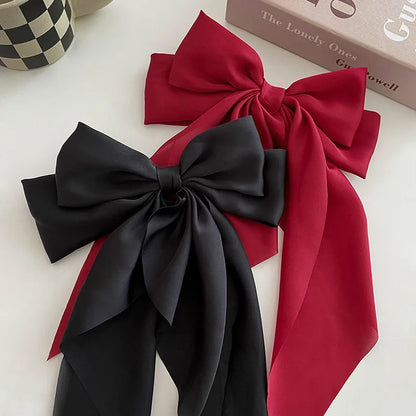 Chiffon Bow Hair Clip: Large Bowknot Stain Hairpin Barrette for Women - Solid Color Ponytail Clip, Stylish Headwear Gift