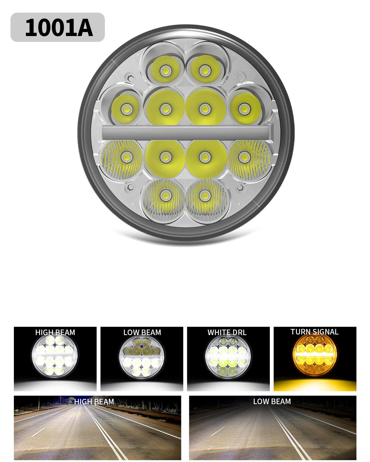 BraveWAY 5.75″ Round LED Motorcycle Headlight – White & Amber DRL with Gradient Halo Start-Up Welcome Light