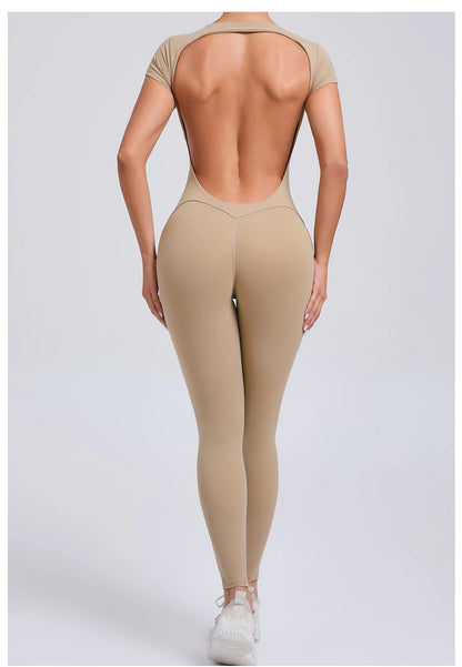 Women’s One-Piece Padded Backless Yoga Romper – Quick-Dry Workout Bodysuit & Sports Jumpsuit