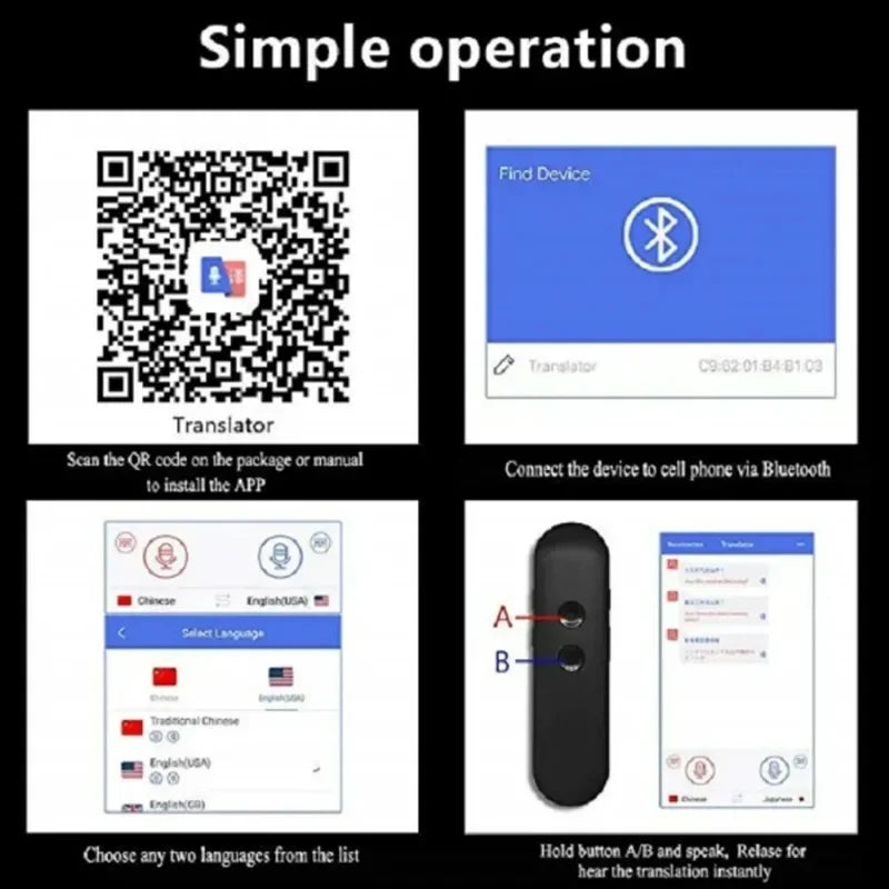 2024 T4 Portable Wireless Smart Voice Translator – 40 Languages Real-Time Two-Way Instant Translation Device with App & Bluetooth Support