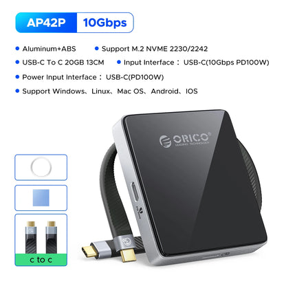ORICO Magnetic M.2 NVMe SSD Enclosure – 2230/2242 USB-C 4K ProRes iPhone Dock with SD/TF Reader & 100W PD Charging