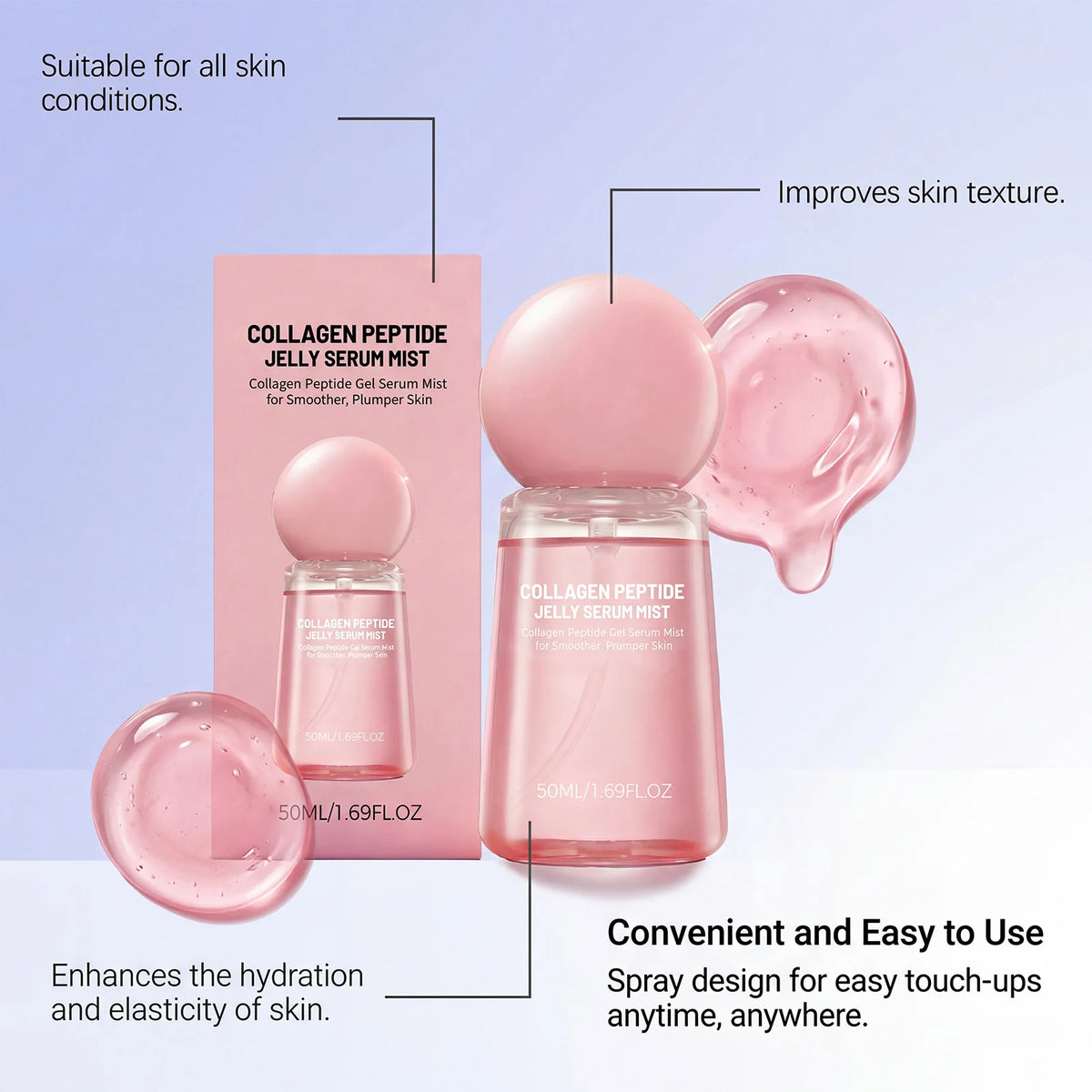 Caviar PDRN Collagen Peptide Jelly Serum Mist Set - Hydrating, Plumping Facial Mist for Dewy, Firm-Looking Skin and Travel Skincare