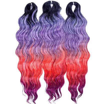FASHION IDOL 24" Deep Wave Crochet Hair - 3-Piece Synthetic Water Wave Braiding Extensions, Ombre Rainbow Twist Hair