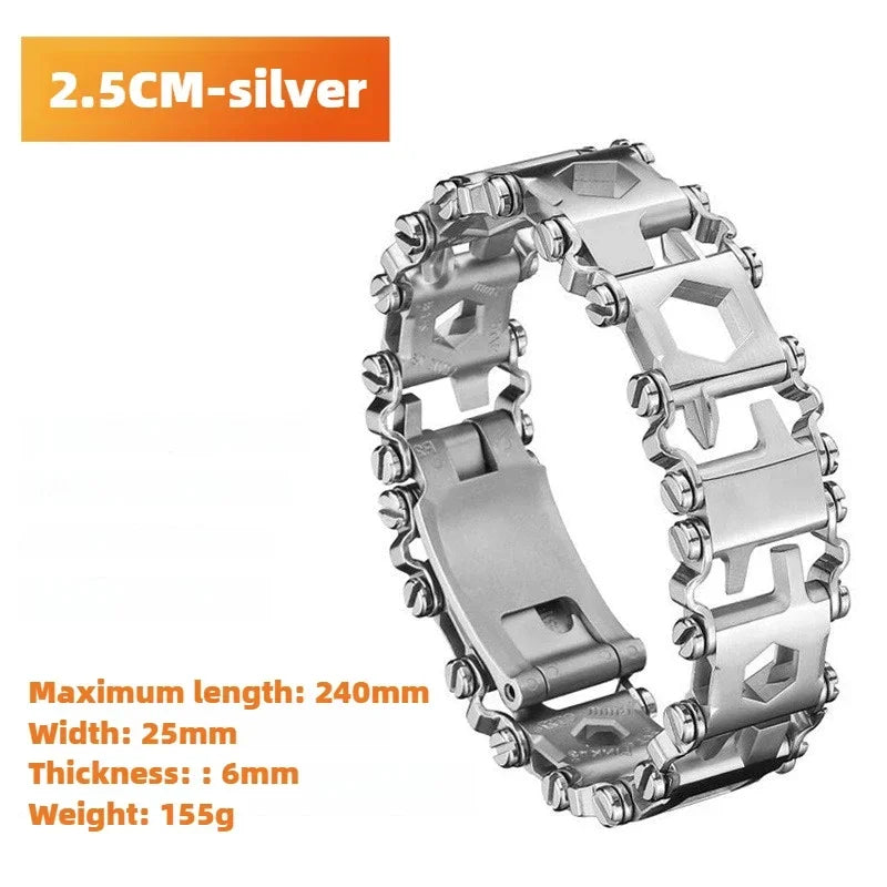 Multifunction Stainless Steel Tool Bracelet – Wearable Bike Multitool Kit with Bolt Drivers for Outdoor Survival and Everyday Carry Use