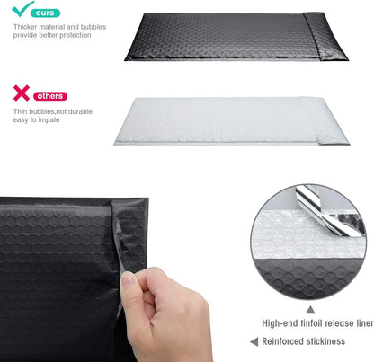100 Pcs Black Bubble Mailers - Self-Seal Padded Envelopes for Shipping, Poly Green Lining, Secure Packaging Solution