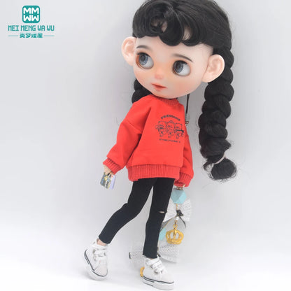 Blythe Doll Clothes – Fashion Tops, Black & White Shirts with Jeans & Plaid Pants for Azone OB22/OB24 Dolls