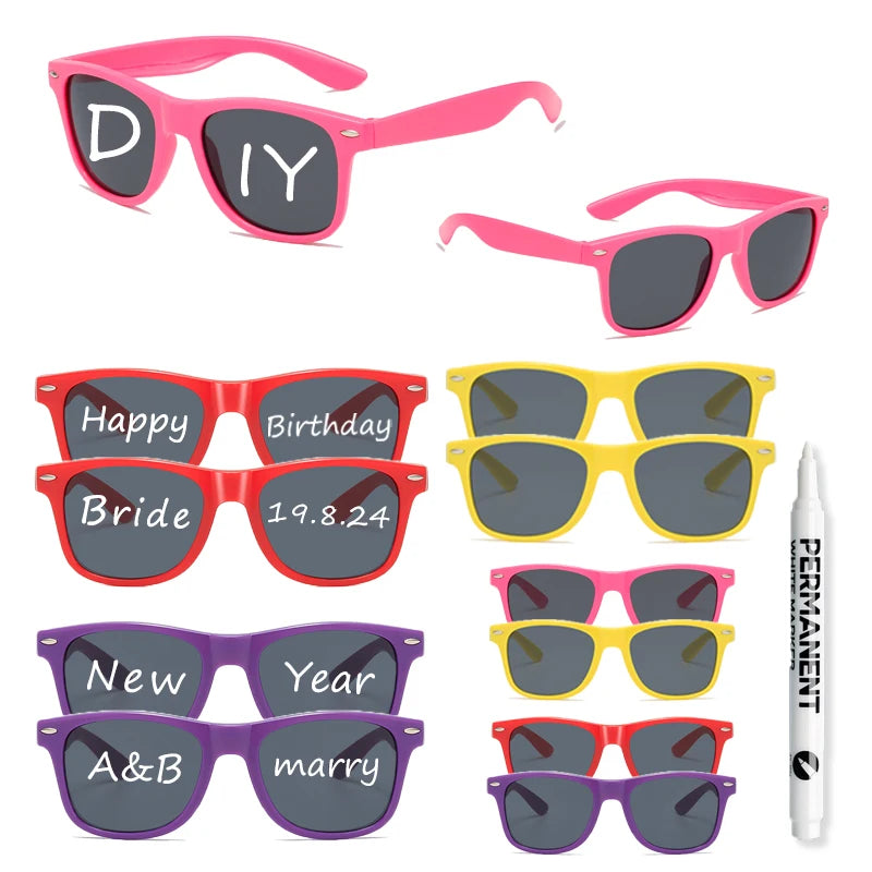 KAMMPT 12-Pair Candy Color Sunglasses Set – Fashion DIY Bride Decor Shades for Women, Festivals & Party Gifts