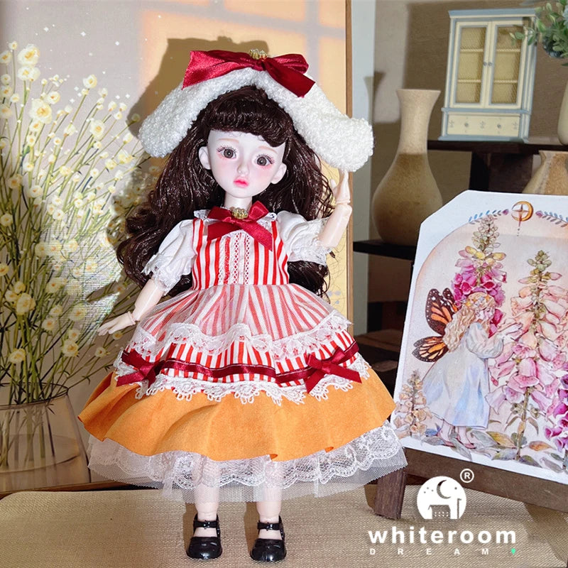 30cm 1/6 BJD Ball Jointed Doll – Starry Gray Eyes with Lolita Fashion Dress, DIY Toy Gift for Girls