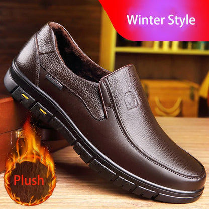 Genuine Leather Casual Shoes for Men – Flat Platform Walking Loafers, Breathable Handmade Outdoor Sneakers