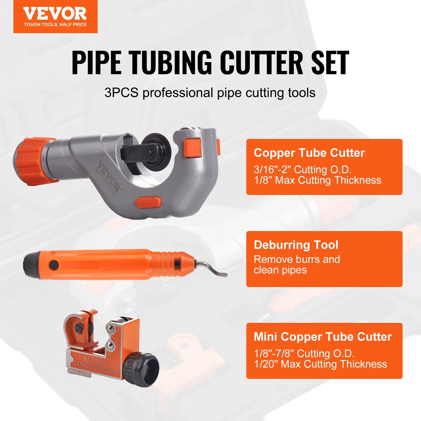 VEVOR 3PCS Heavy Duty Tubing Cutter Set – Mini Pipe Cutter & Deburring Tool for Copper, Aluminum, Steel & Plastic Pipes