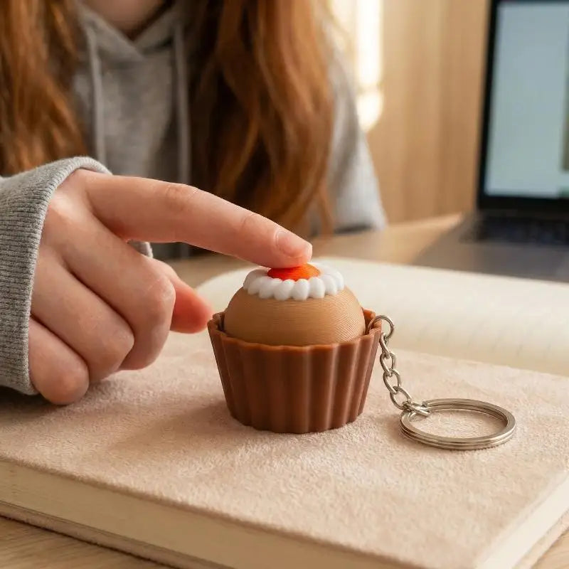 Simulation Cartoon Dessert Clicker Keychain Toy – Cute Mini Stress Relief Pendant & Party Favor for Kids and Teens, Fun Sensory Fidget Keyring Accessory