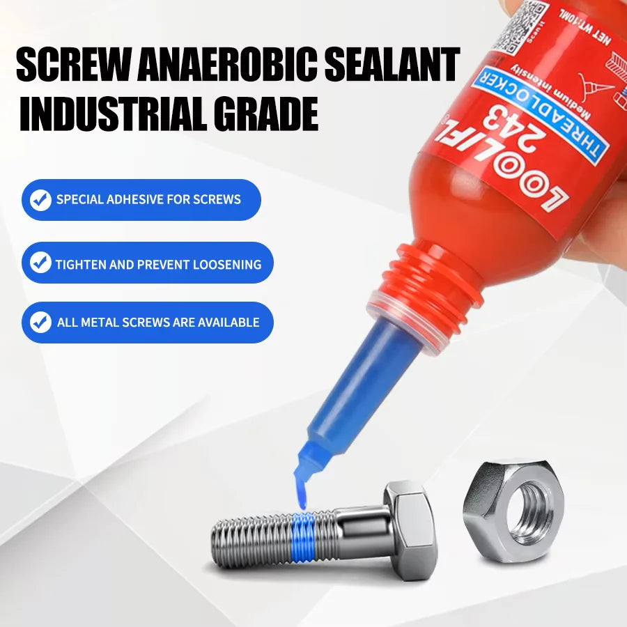 LOOLIFL Blue Thread Locker 243 - Anaerobic Screw & Bolt Adhesive for Metal Fasteners, Rustproof Sealant