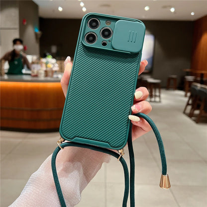 Slide Camera Protection Crossbody MagSafe iPhone Case with Lanyard – Magnetic Silicone Cover for iPhone 11–16 Pro/Pro Max