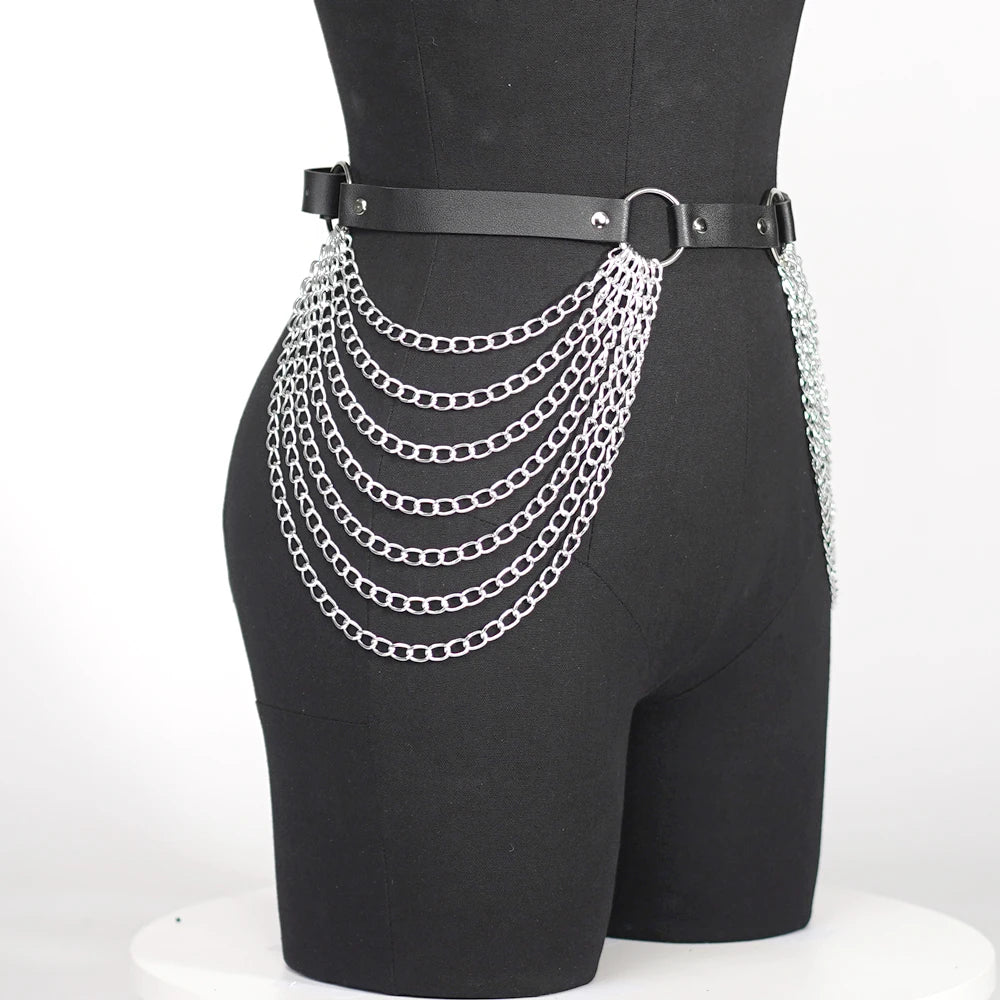 Sexy Women's Leg Chain Harness Garter Belt: Gothic Leather Waist & Thigh Corset Accessory - Enhance Your Gothic Clothing Style