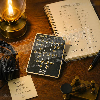 Morse Code Trainer Card Pro - Professional PCB-Style Interactive Learning Board with LEDs & Signal Buttons for Adults