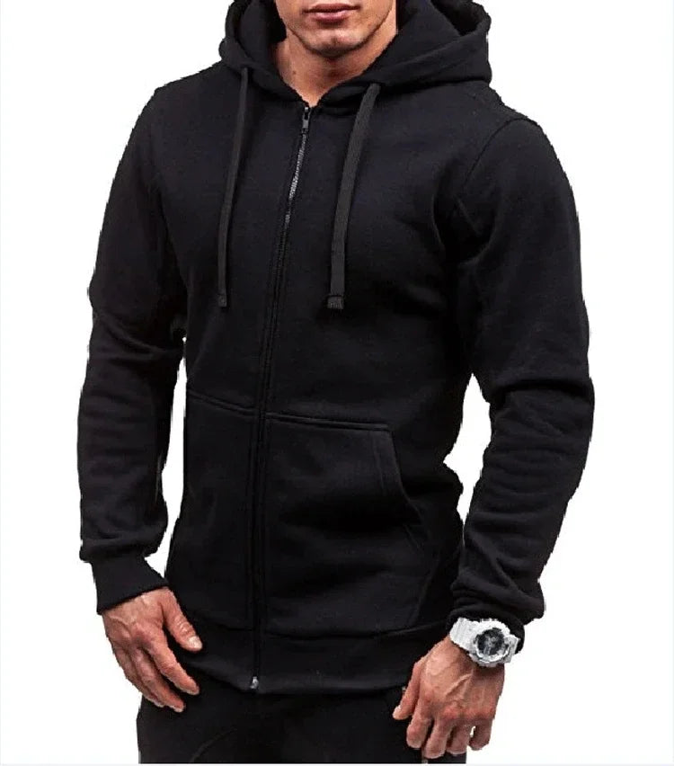 Men’s Casual Zip Hoodie – Solid Color Hooded Sweatshirt Jacket Cardigan for Spring & Autumn
