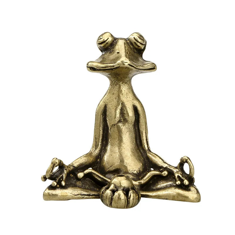 Antique Brass Zen Frog Statue - Meditation Copper Animal Sculpture Incense Burner Home Desk Decor Tea Pet Ornament