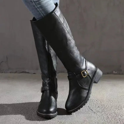 2024 Women’s Over-the-Knee Riding Boots – Winter Chunky Heel Round Toe Buckle Platform Shoes