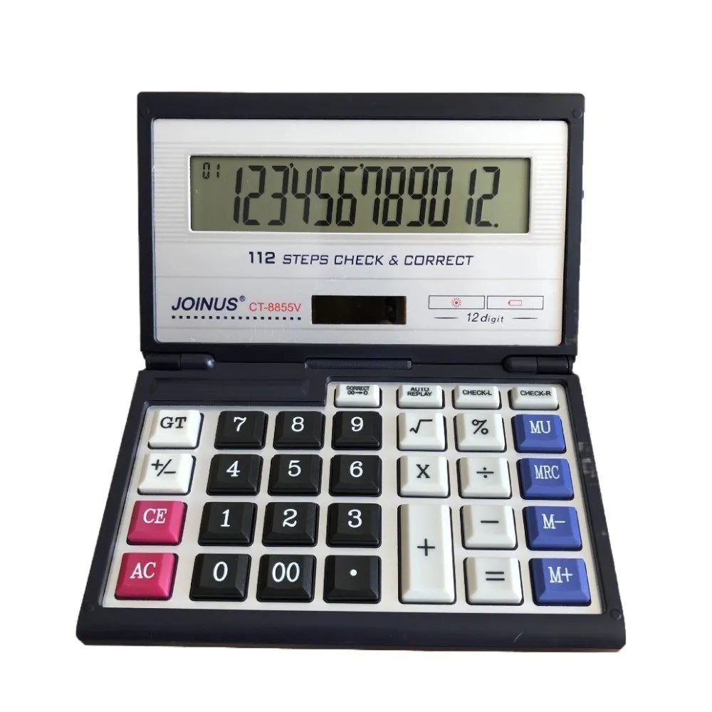 12-Digit Foldable Calculator - Portable Solar Powered Large Screen Multifunctional Office Calculator
