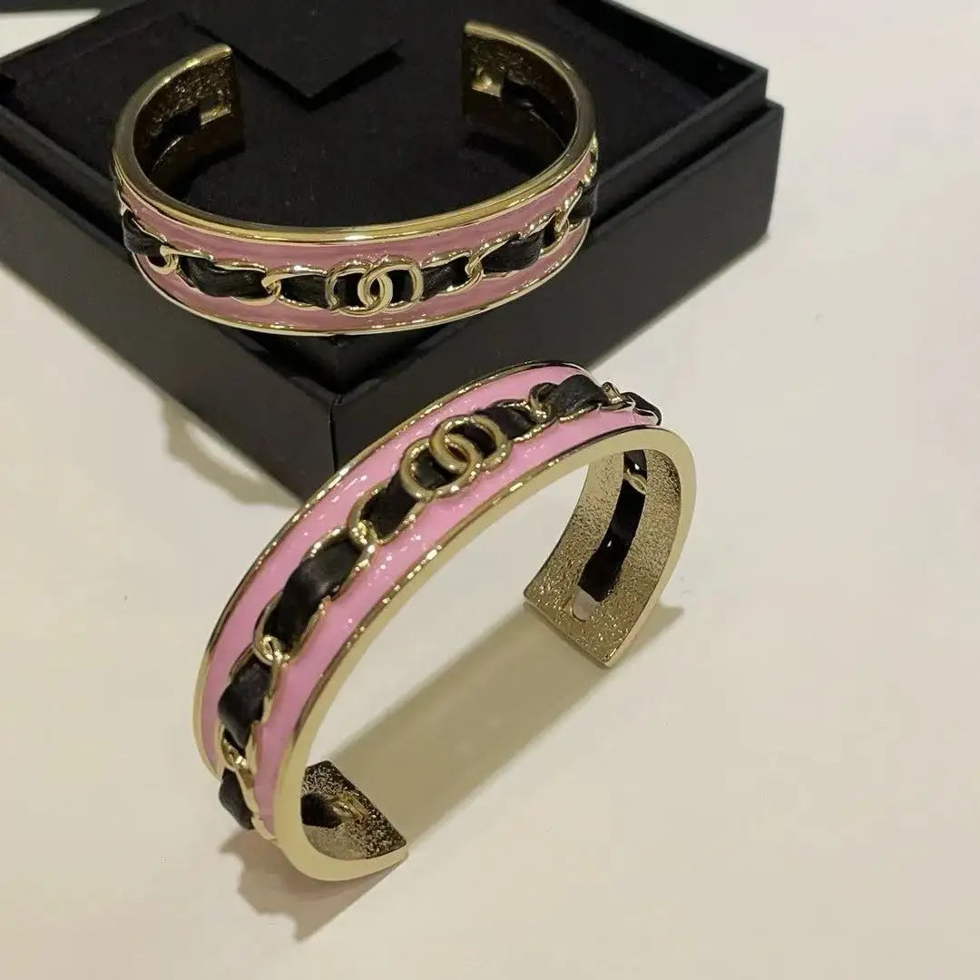 Gold Enamel Hollow Narrow Bracelet & Colorful Earrings Set — Classic Fashion, Lightweight Alloy Jewelry with Luxury Look