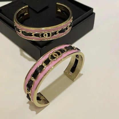Gold Enamel Hollow Narrow Bracelet & Colorful Earrings Set — Classic Fashion, Lightweight Alloy Jewelry with Luxury Look
