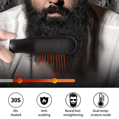 Electric Hot Comb Straightener: Negative Ion Heating Brush for Quick Beard Hair Styling - Wet/Dry Use, Men's Hair Styler