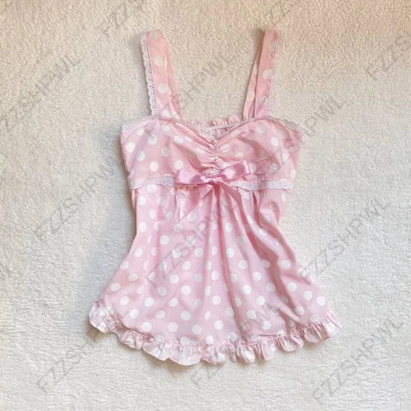Y2K Harajuku Striped Bow Camisole Crop Top - Retro Kawaii Women's Streetwear