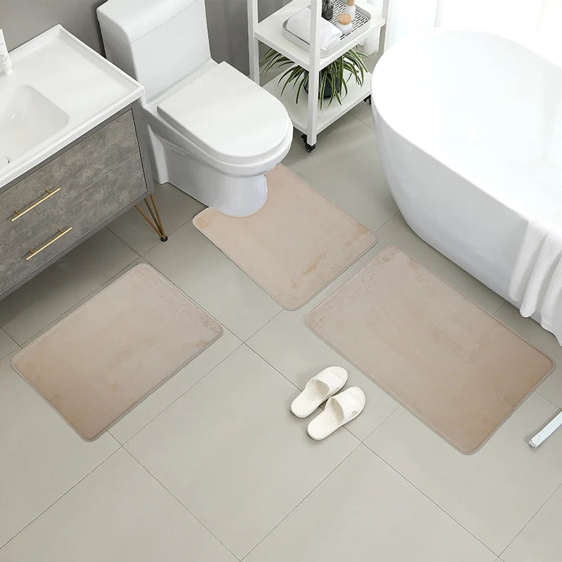 3 Piece Bathroom Mat Set – Non-Slip Toilet, Shower & Bath Floor Absorbent Rugs, Soft Comfortable Carpet for Laundry Room