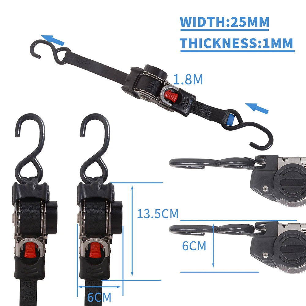 2 Pack Bolt-On Retractable Ratchet Tie Down Straps – Heavy Duty Stainless Steel Auto Retracting Cargo Securing Straps for Transport & Truck Use