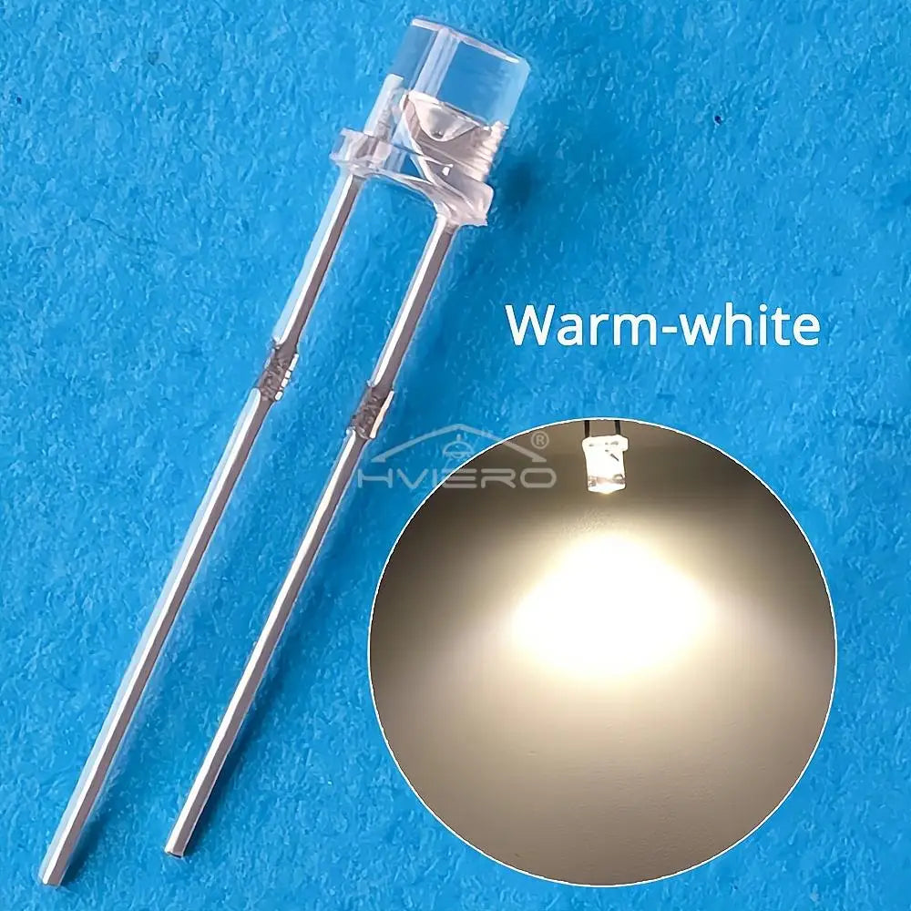 100x 3mm Flat Head LED Bulbs - Bright Wide Angle Light Emitting Diodes for DIY Electronics & Decorations