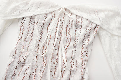 Suninheart White Off-Shoulder Bodycon Dress – 2025 Elegant Lace Long Sleeve Maxi Dress for Women, Wedding Guest Outfit