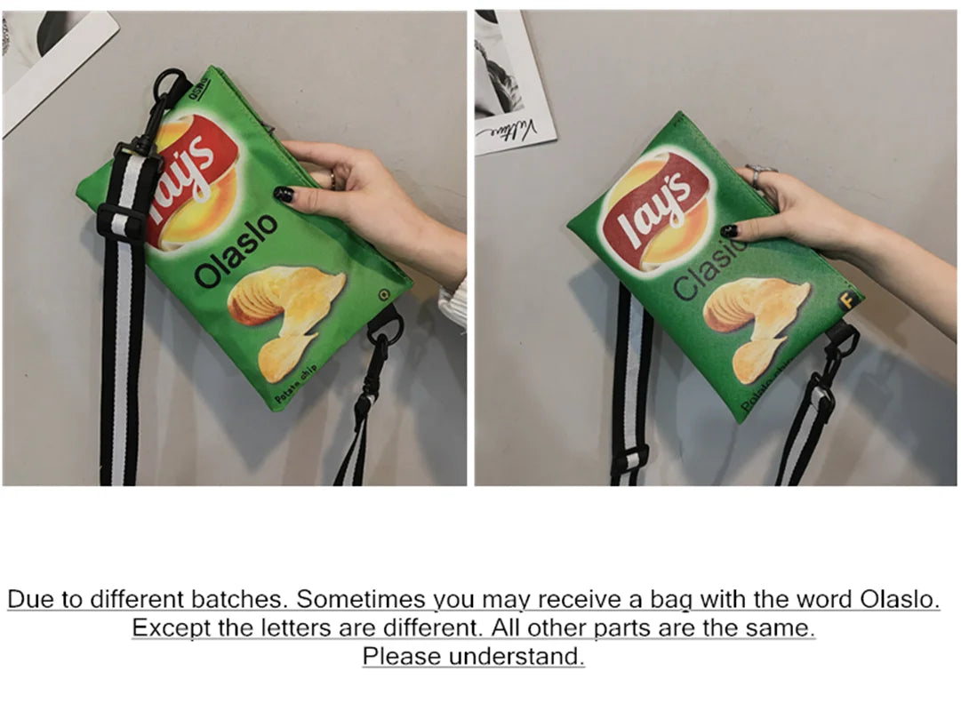 Funny Potato Chips Crossbody Handbag: Canvas Shoulder Bag with Mini Cartoon Printing - Girl Envelope Bags, Cute Purse for Women