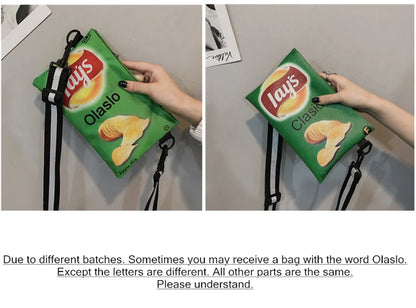Funny Potato Chips Crossbody Handbag: Canvas Shoulder Bag with Mini Cartoon Printing - Girl Envelope Bags, Cute Purse for Women