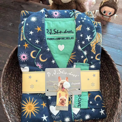 Women's Winter Cartoon Pajama Set - Warm Cotton Wool Sleepwear Long Sleeve Homewear