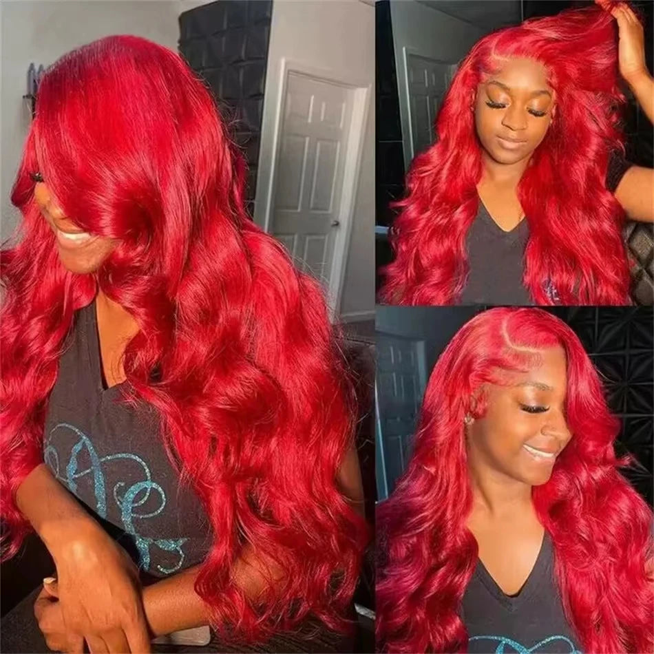 30 Inch Hot Red Body Wave Wig – 13x4 Lace Front, Pre-Plucked Brazilian Human Hair, HD Transparent 13x6 Lace Frontal Wig