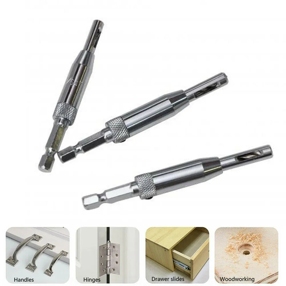 3pcs Self-Centering Hinge Drill Bits | Door, Window, Cabinet Hinge Drilling Holes Cutter | Woodworking Center Drill Bits
