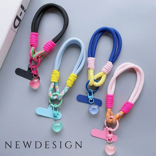 Universal Braided Phone Lanyard Strap - Cartoon Star Detachable Wrist Cord with Patch Hanging Chain Ring for Mobile Phones
