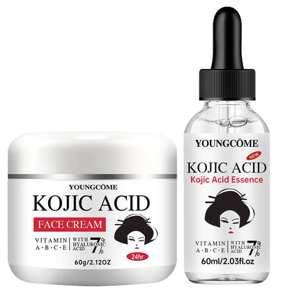 YOUNGCOME Kojic Acid Serum & Cream Set - 2-in-1 Brightening Skincare for Dark Spots, Acne Marks & Even Skin Tone