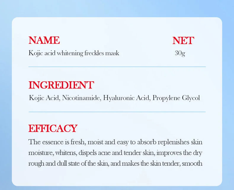 10pcs SADOER Kojic Acid Facial Sheet Masks — Moisturizing, Brightening & Hydrating Skincare