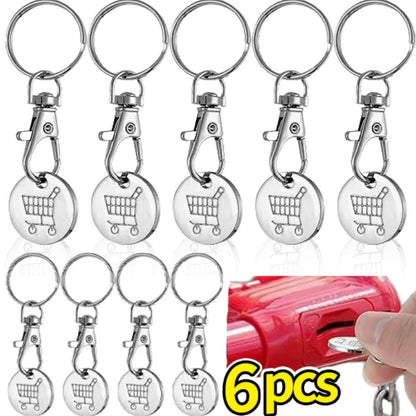Shopping Cart Token Keychain - Stainless Steel Trolley Coin Key Ring for Carts, Bags & Everyday Use