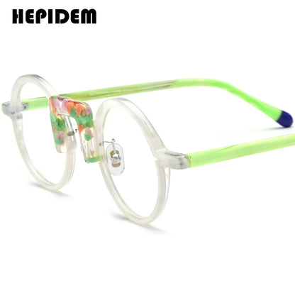 FONEX HEPIDEM Acetate Eyeglass Frames - Retro Round Vintage Eyewear for Men & Women